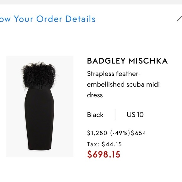 NWT Badgley Mischka Strapless Ostrich Feather-Embellished Scuba Midi Dress - Picture 2 of 5